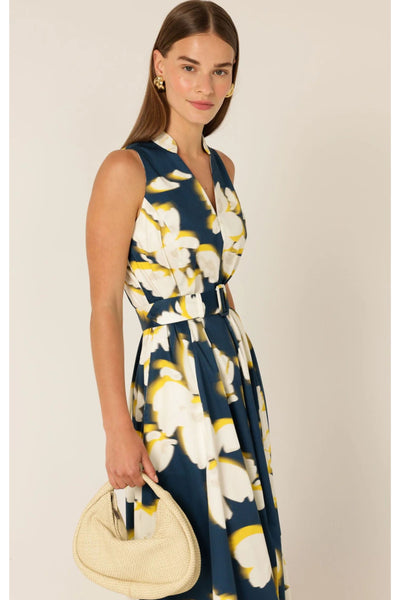 Simone Midi Dress - Navy Yellow Black