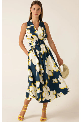 Simone Midi Dress - Navy Yellow Black