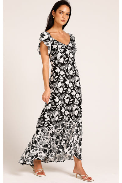 Sola in Citta Maxi Dress - Black White Tropical
