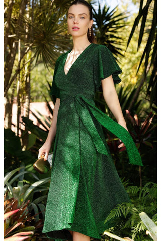 Stargaze Wrap Midi Dress - Emerald Lurex