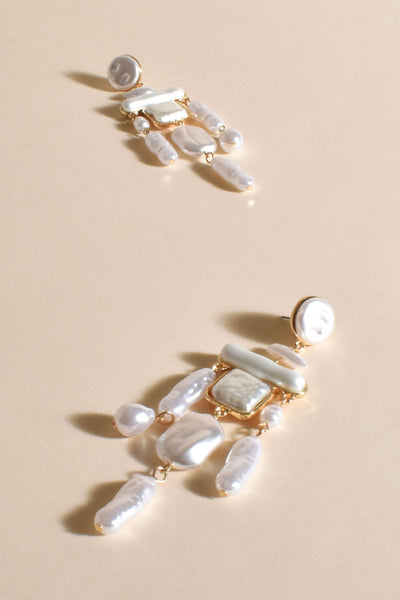 Statement Pearl Chandelier Earrings - Cream Gold