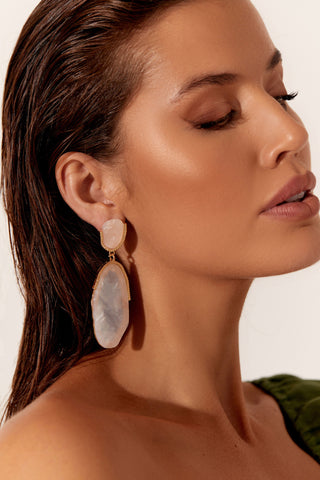 Statement Resin Drop Earrings - Cream Gold