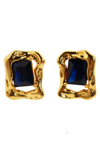 Square Zircon Earrings - Gold-Blue