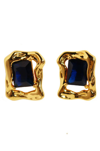 Square Zircon Earrings - Gold-Blue
