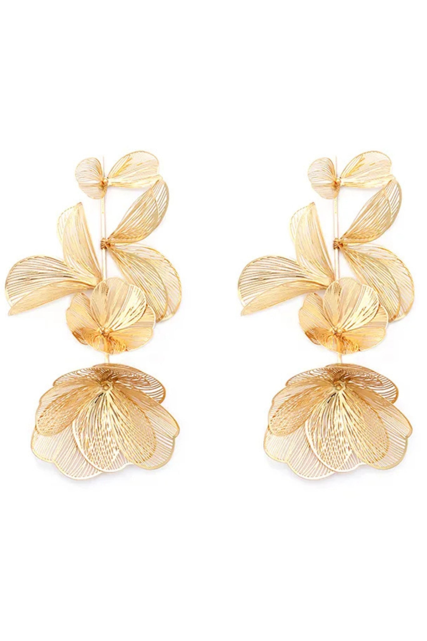Exaggerated Statement Flower Drop Earrings - Gold