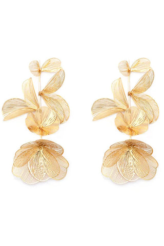 Exaggerated Statement Flower Drop Earrings - Gold