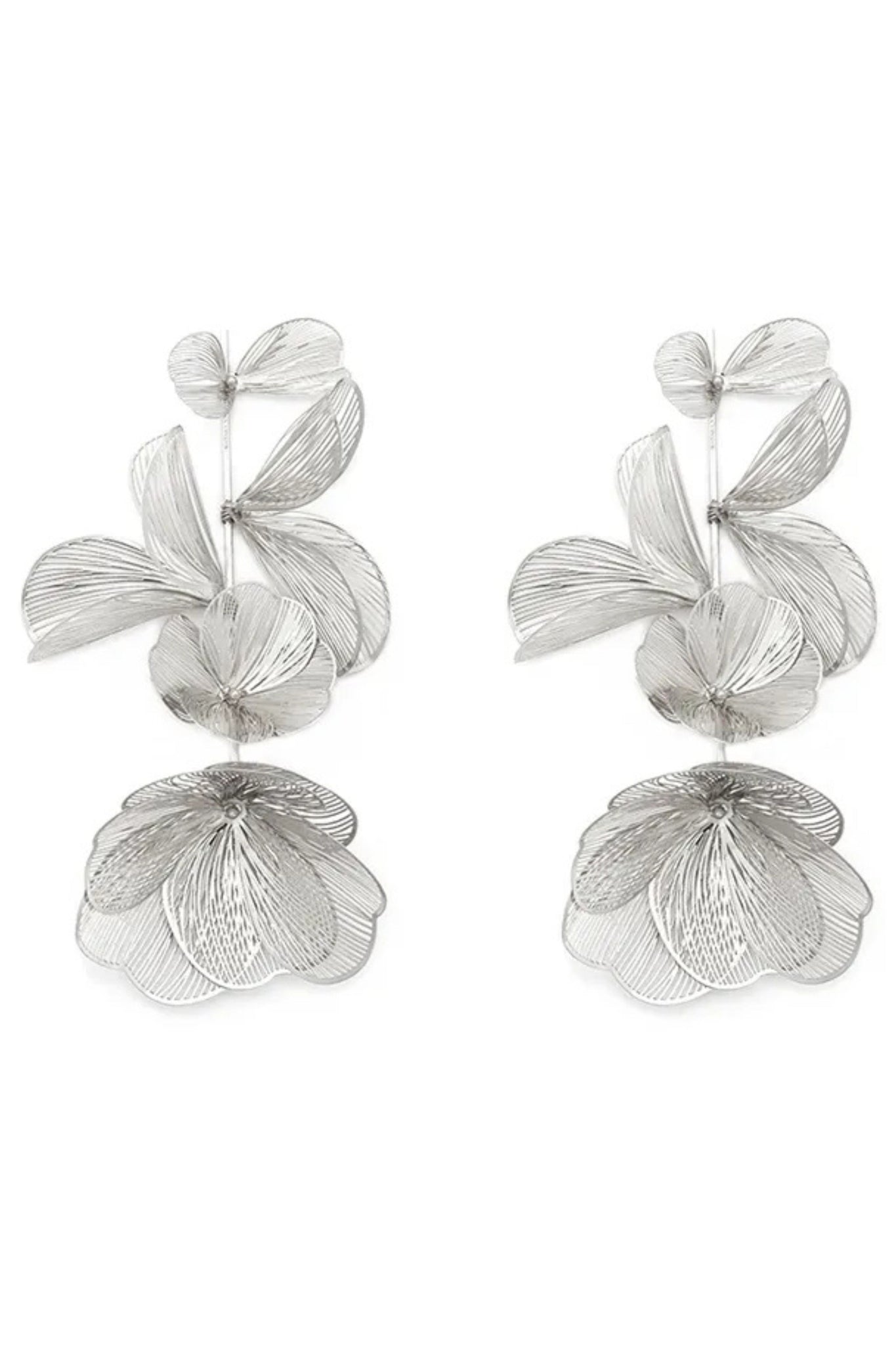 Exaggerated Statement Flower Drop Earrings - Silver