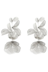 Exaggerated Statement Flower Drop Earrings - Silver