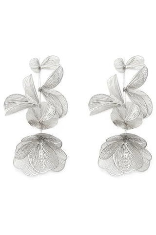 Exaggerated Statement Flower Drop Earrings - Silver