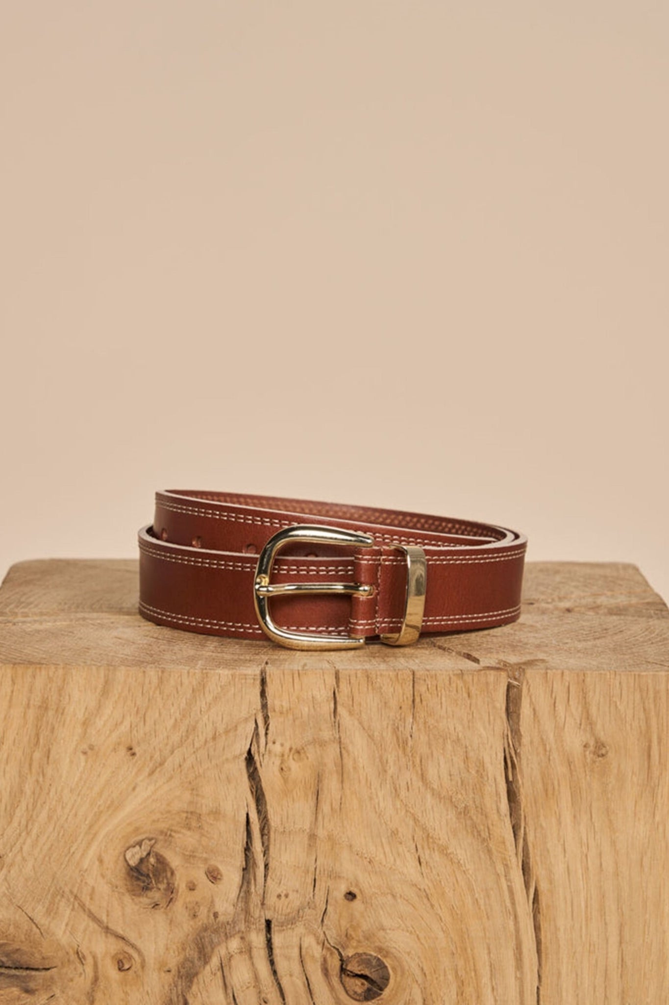 Stitch Leather Belt - Dark Cognac