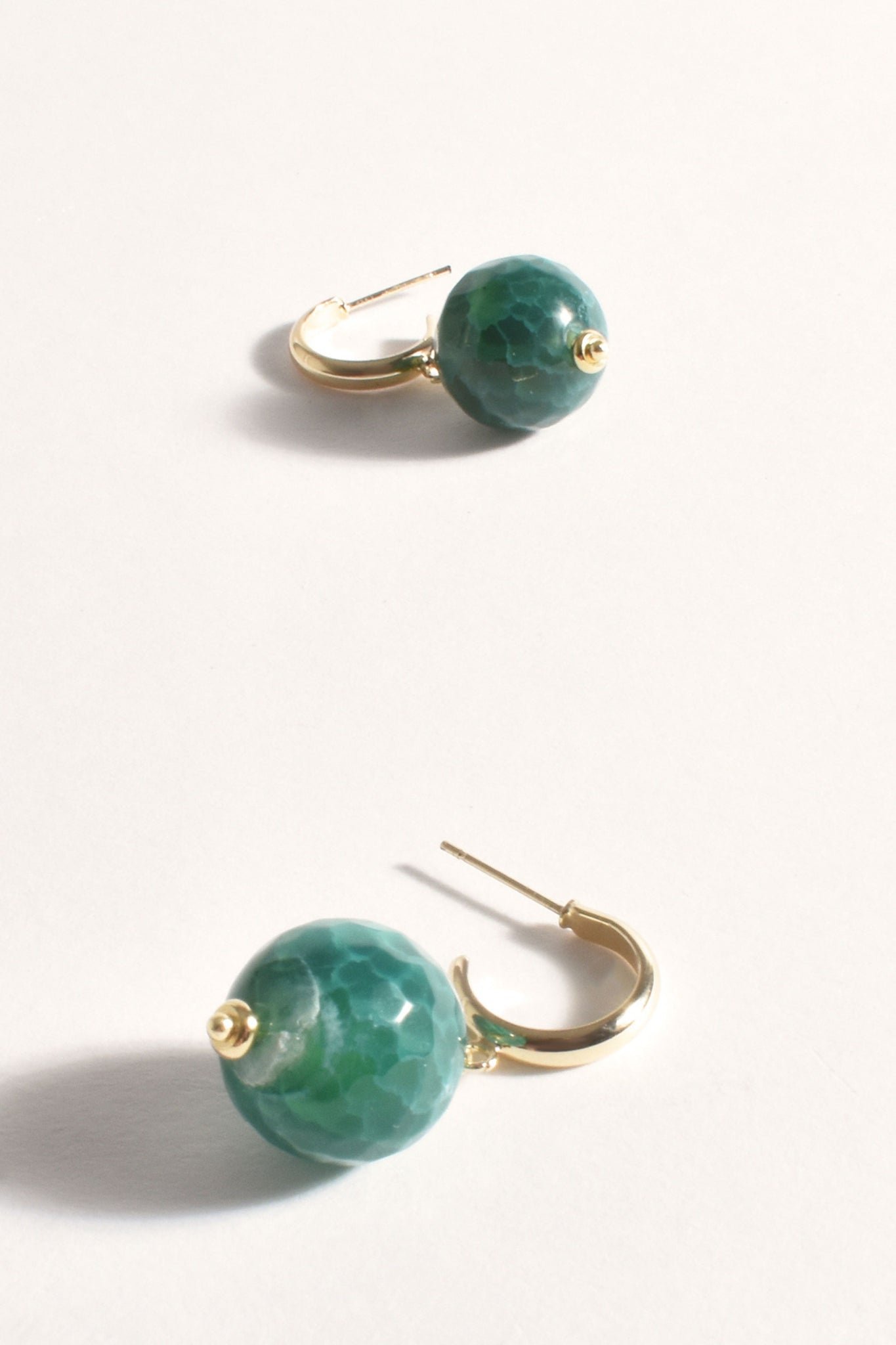 Stone Drop Mini Hoops - Gold Green