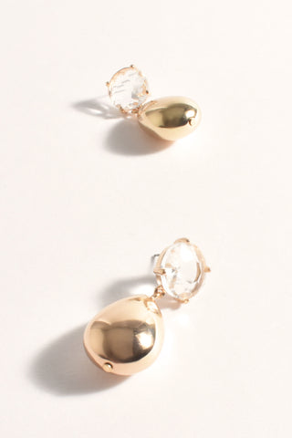 Stone Top Teardrop Earrings - Crystal Gold