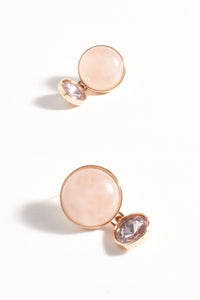 Stone Glass Mid Drop Earrings - Pink Gold