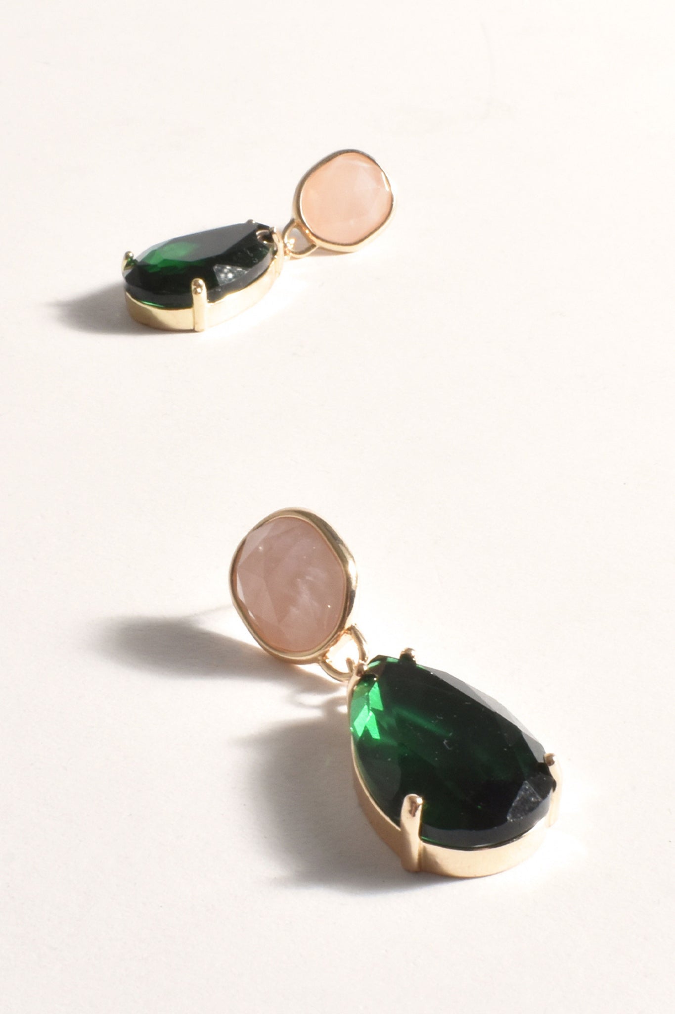 Stone and Glass Mix Earrings - Peach Green