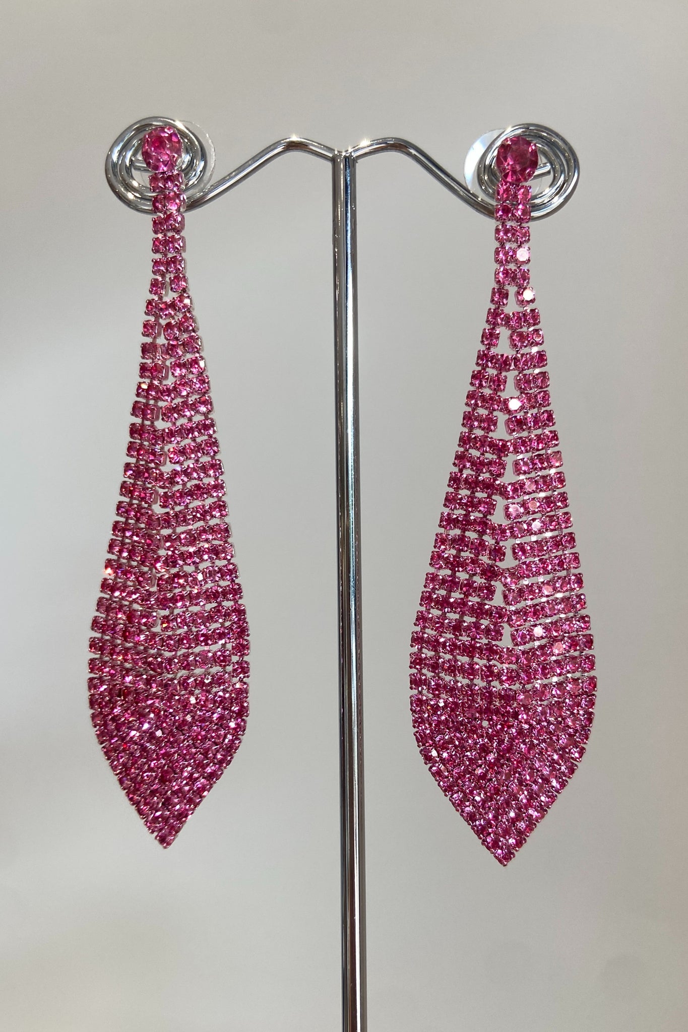 Studio Rhinestone Drop Earrings - Fuchsia Pink