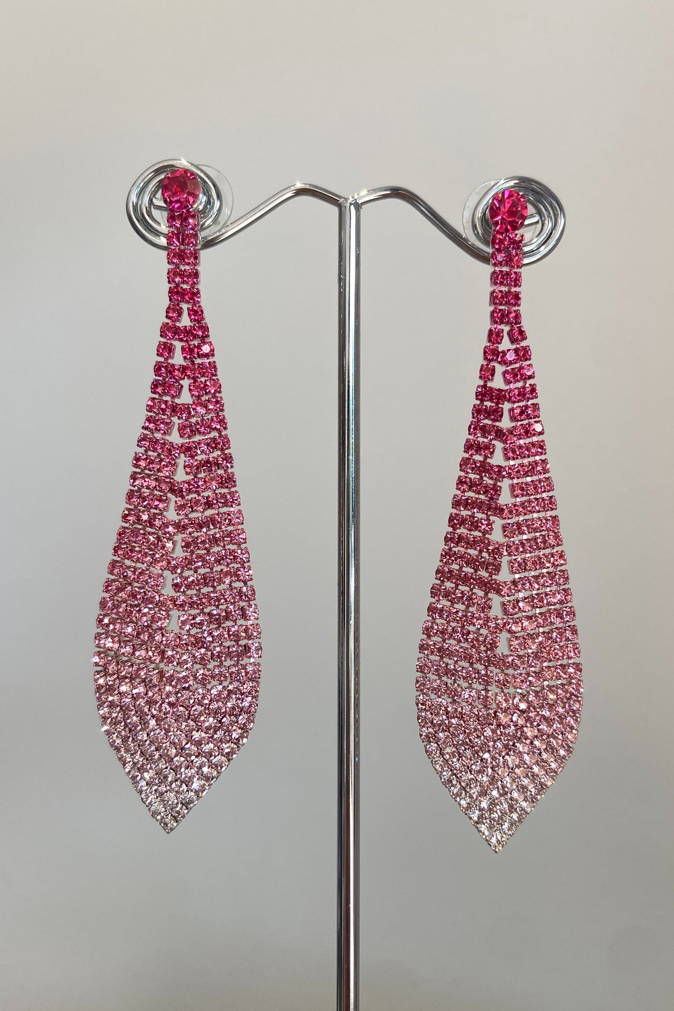 Studio Ombre Rhinestone Drop Earrings - Pink Silver