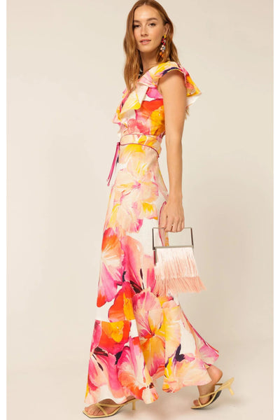 Summer Fiesta Maxi Dress - Pink Orange Hibiscus