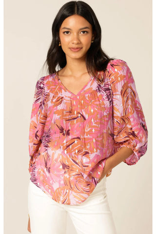 Sunburst Blouse - Pink Orange Tropical