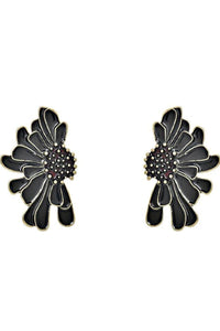 Sybil Half Flower Statement Stud Earrings - Black