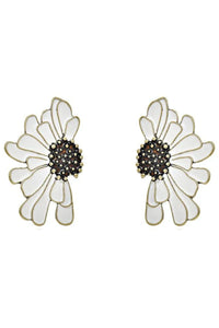Sybil Half Flower Statement Stud Earrings - White
