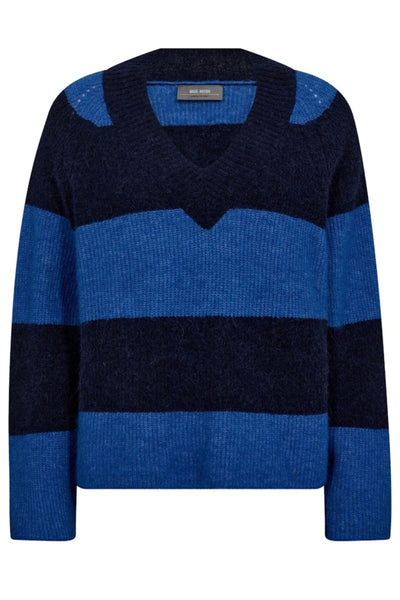 Traci Stripe LS V-Neck Knit - Maritime Blue