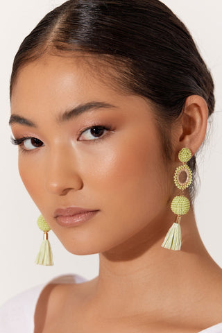 Tassel Drop Bead Event Earrings - Lime