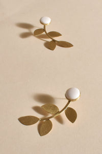Textured Metal Vine Earrings - Cream Gold