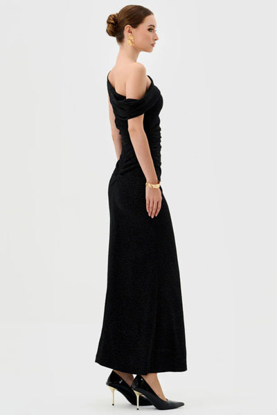 Thaliah Drape Off Shoulder Maxi - Black