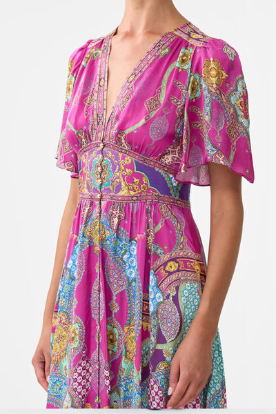 Concubines Sultans Courtiers Shaped Waistband Dress With Flutter Sleeves