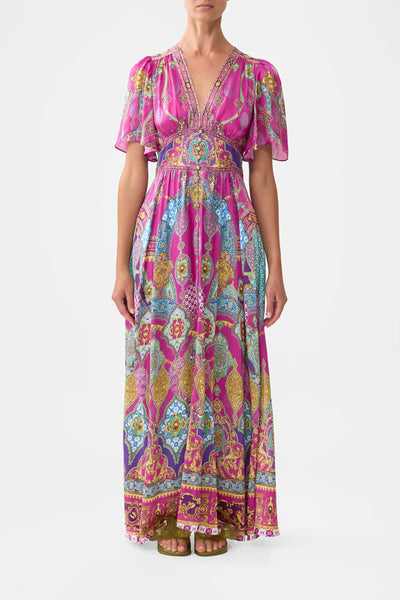 Concubines Sultans Courtiers Shaped Waistband Dress With Flutter Sleeves