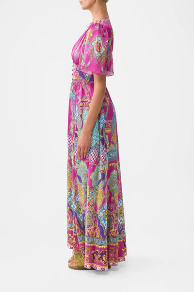Concubines Sultans Courtiers Shaped Waistband Dress With Flutter Sleeves
