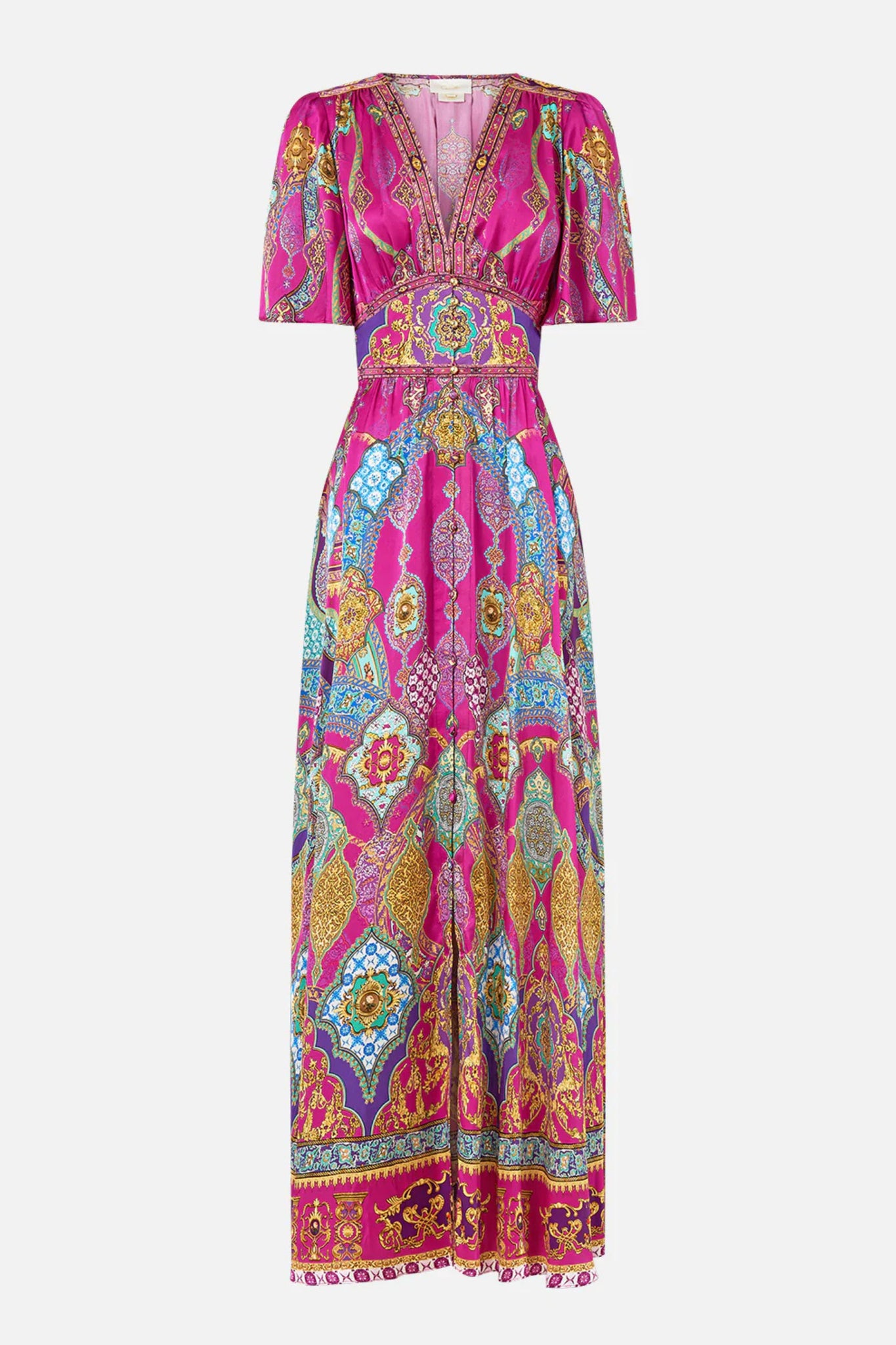 Concubines Sultans Courtiers Shaped Waistband Dress With Flutter Sleeves