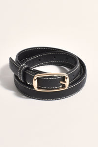 Thin Contrast Stitch Belt - Black