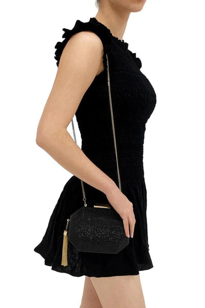 Tilly Hotfix Clutch with Tassel - Black