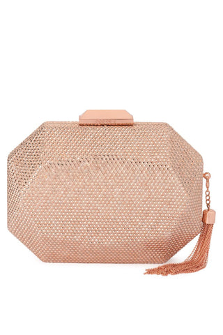 Tilly Hotfix Clutch with Tassel - Rose Gold