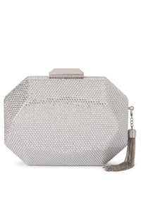 Tilly Hotfix Clutch with Tassel - Silver