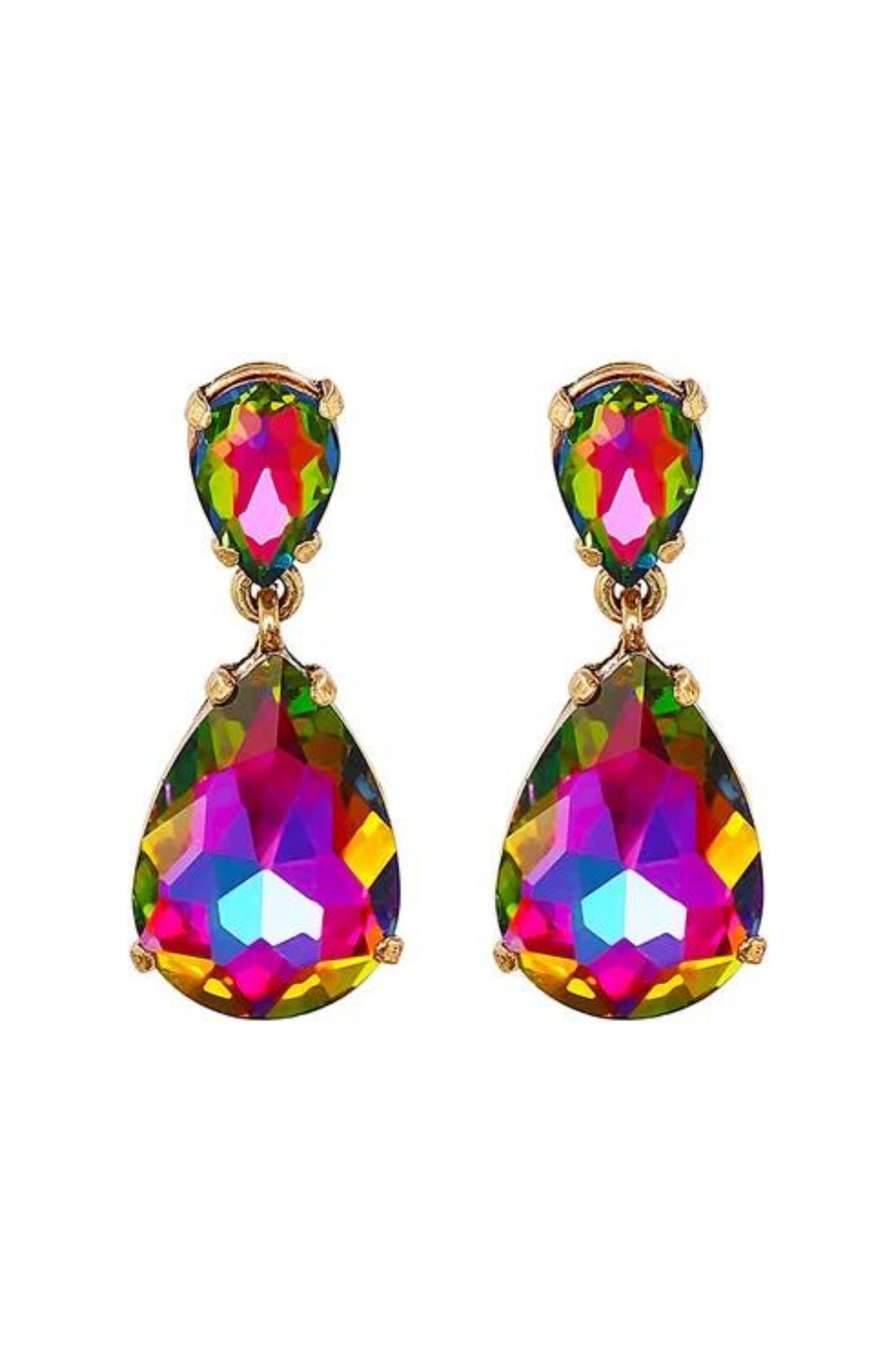Tula Large Teardrop Crystal Earring - Rainbow