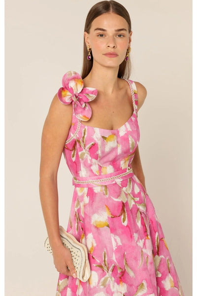 Tulip Rose Midi Dress - Pink Floral