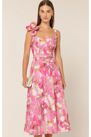 Tulip Rose Midi Dress - Pink Floral