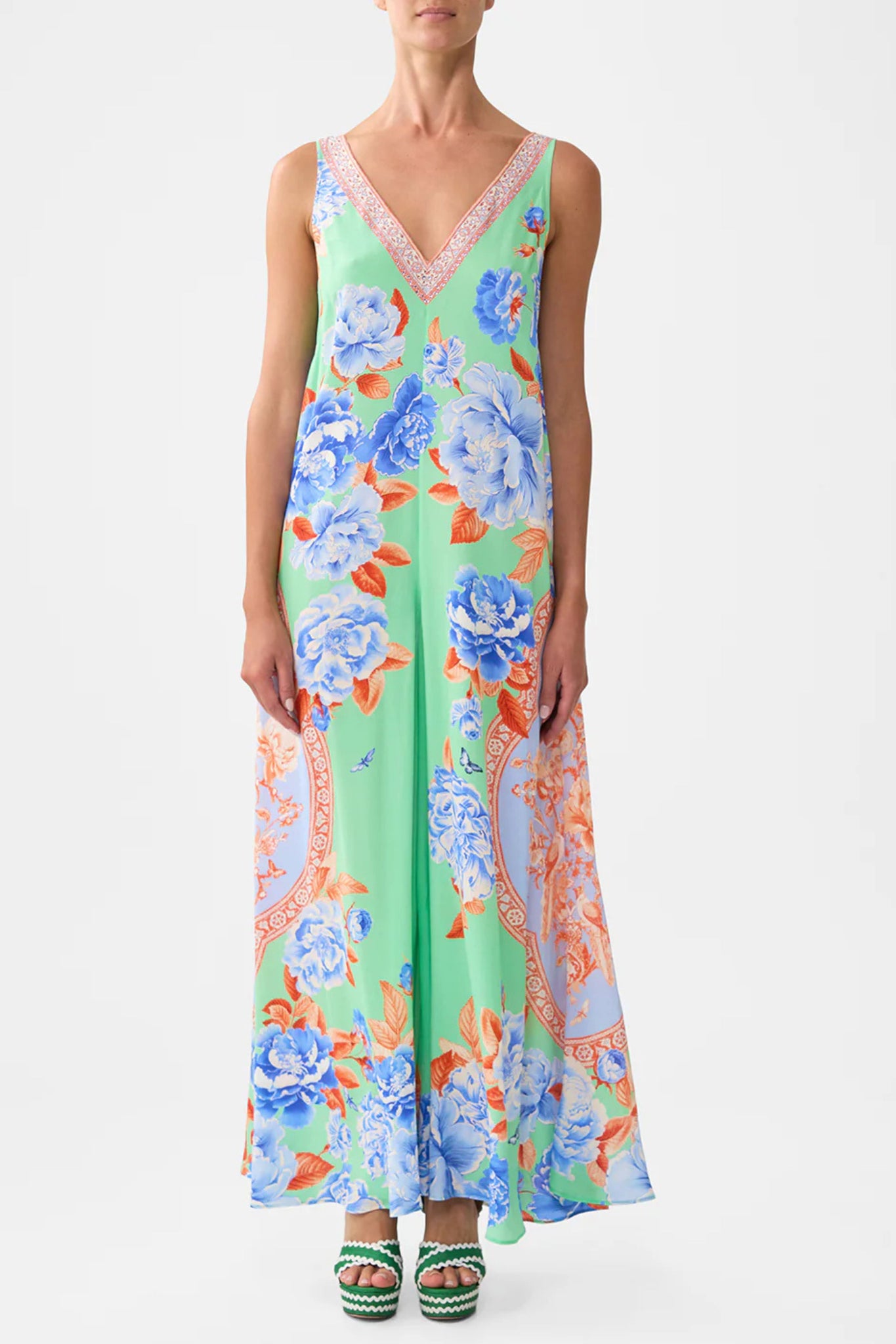 V Neck Flared Jumpsuit - Topkapi Pop