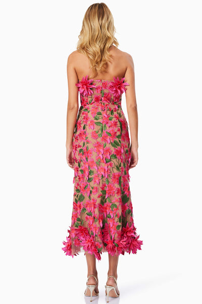 Valentina 3D Flower Midi Dress - Fuchsia Pink