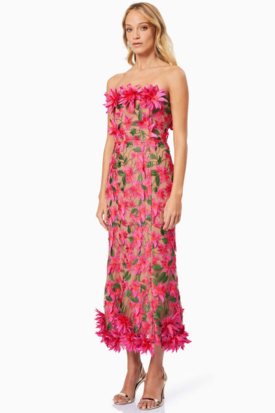 Valentina 3D Flower Midi Dress - Fuchsia Pink SIZE XXL/14/16 ONLY