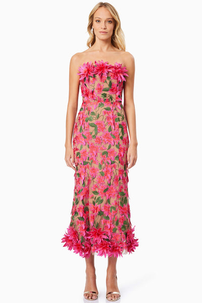 Valentina 3D Flower Midi Dress - Fuchsia Pink SIZE XXL/14/16 ONLY