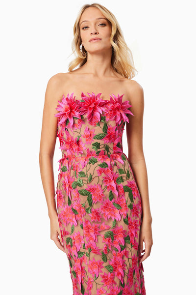 Valentina 3D Flower Midi Dress - Fuchsia Pink