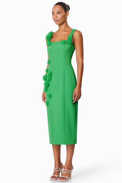 Valeria 3D Flower Midi Dress - Green