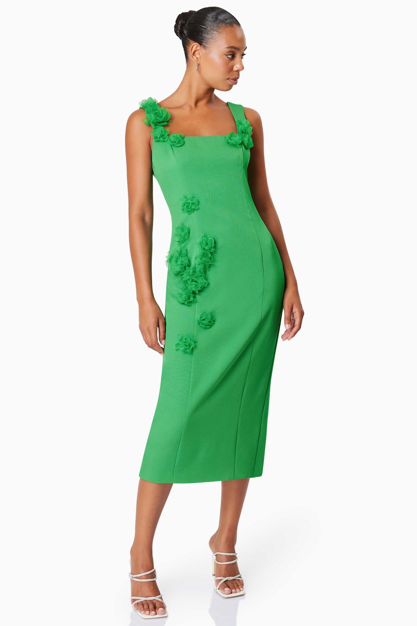 Valeria 3D Flower Midi Dress - Green