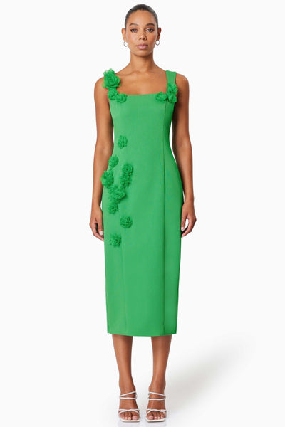 Valeria 3D Flower Midi Dress - Green