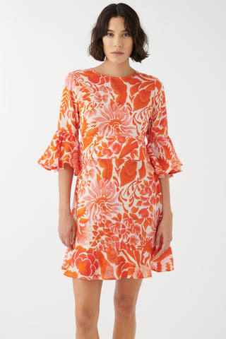 Vamini Linen Mini Dress - Magana Nectarine