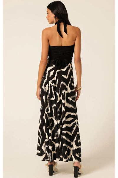 Villa Vita Convertible Maxi Dress - Black Cream Abstract