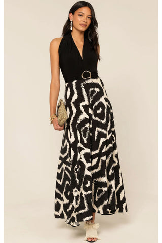 Villa Vita Convertible Maxi Dress - Black Cream Abstract
